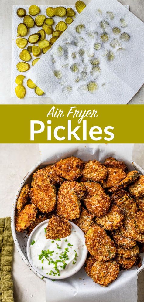 Air Fryer Pickles, Air Fryer Fried Pickles, Fried Dill Pickles, Superbowl Recipes, Fried Pickles Recipe, Homemade Egg Rolls, Facebook Recipes, Pickles Recipe, Air Fried Food