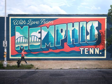 With Love From Memphis by Allie Mounce on Dribbble Billboard Layout, City Murals, City Mural, Mural Cafe, Trick Art, Downtown Memphis, Mural 3d, Street Mural, Urban Street Art