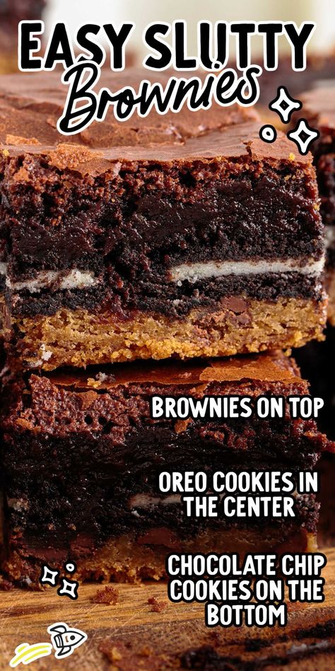 Brownies For Party, Brownie Cookie Dessert, Easy Sluttier Brownies, Slurry Brownies, Blonde Brownies With Chocolate Chips, Sluttier Brownies, Brownies With Oreos, Loaded Brownies, S’mores Brownies Easy