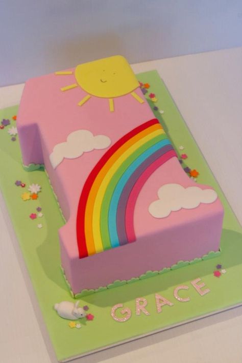 (1) Bec-a-licious Cakes Cake Number One, Number One Cake, Number 1 Cake, 1st Bday Cake, Cake Number, Shape Cake, Rainbow Birthday Cake, 1st Birthday Cakes, Cake Shapes