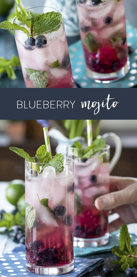 Blueberry Mint Mojito, Blueberry Mint Cocktail, Blueberry Mojito Recipe Pitcher, Blueberry Mojito Mocktail, Flavored Mojito Recipe, Batch Mojito Recipe, Mojito Flight, How To Make A Mojito, Cocktail Flight Ideas