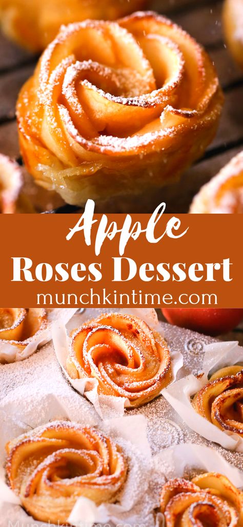 Rose Apple Pastry, Desserts With Red Apples, How To Make Apple Roses, Apple Roses Dessert, Cinnamon Apple Roses, Spring Apple Desserts, Apple Flowers Dessert, Caramel Apple Rose Tart, Edible Apple Flowers