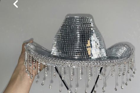 Metallic Cowboy Hat, Mirror Cowboy Hat, Party Cowgirl Hat, Diamond Cowboy Hat, Mirrorball Cowboy Hat, Mirrorball Hat, Coastal Disco, 21sr Birthday, Bedazzled Cowboy Hat