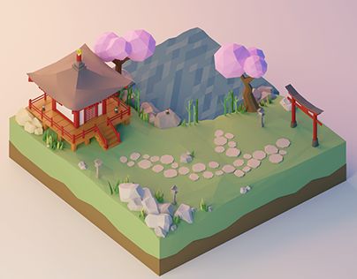 Cartoon Building, Japanese Village, Graphics Game, 3d Modeling Tutorial, Isometric Art, Low Poly Art, Low Poly Models, Low Poly 3d, Game Concept Art