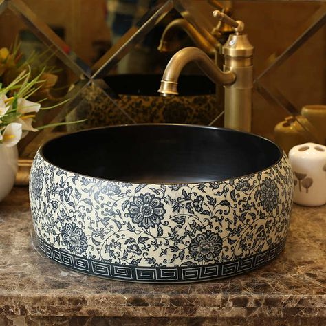 Bathroom Counter Top Wash Basin Cloakroom Hand Painted Vessel Sink bathroom sink ceramic wash basin|painted vessel sinks|bathroom sinkvessel sink - AliExpress Handmade Sink, Vessel Sink Vanity, Round Bathroom, Washbasin Design, Turkish Tiles, Basin Design, Bathroom Counters, Bathroom Countertop, Countertop Basin