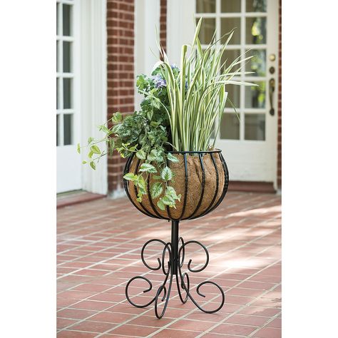 Outdoor Urns, Wrought Iron Decor, Plant Stands Outdoor, Plants For Hanging Baskets, Urn Planters, Window Accessories, Tall Planters, Patio Plants, Iron Decor