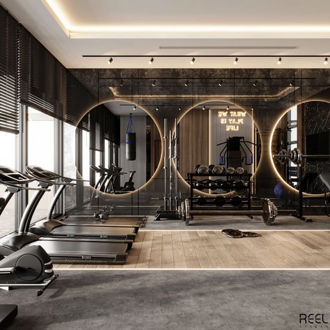 Modern Gym on Behance Fancy Gym Interior, Beautiful Gym Design, Gym Luxury Interior, Hotel Fitness Interior, Modern Fitness Gym Interior Design, Hotel Gym Interior Design, Luxury Workout Room, High End Gym Interior Design, Gym Room Luxury