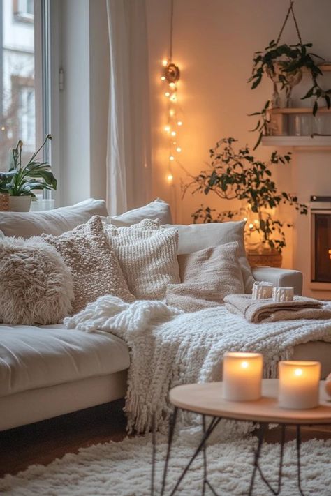 "Create a cozy retreat with a Scandinavian Winter Living Room! 🛋️❄️ Perfect for embracing simplicity, warmth, and hygge during the colder months. 🌟✨ #ScandinavianLiving #WinterDecor #LivingRoomInspiration" Soft Aesthetic Living Room, Comfy House Interior, Cozy Minimalist Home Inspiration, Scandinavian Hygge Living Room, Cozy Living Room Aesthetic, Cozy Christmas Room, Scandinavian Style Interior Design, Hygge Apartment, Scandinavian Living Room Nordic Style