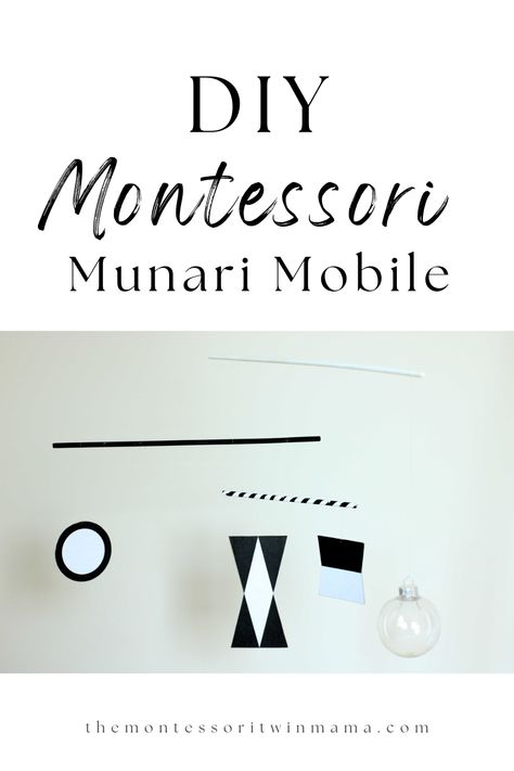 Make your own Montessori Munari baby mobile. This high-contrast black-and-white baby mobile is perfect to use from birth until around 6 weeks of age. This DIY post will give you all of the supplies, tools, and steps you need to make your own beautiful Montessori mobile for your baby. This project will help you prepare for your little bundle to arrive. You will be so glad that you took the time to make this beautiful mobile for your baby to enjoy for hours and hours! Montessori Munari Mobile Diy, Newborn Mobile Diy, Diy High Contrast Mobile, Munari Mobile Diy, Montessori Mobile Diy, Montessori Newborn, Munari Mobile, Montessori Infant, Montessori Mobile