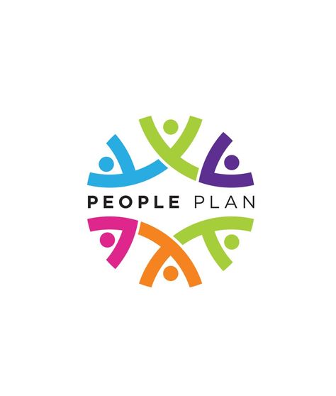 blue green purple pink orange green people shapes which surround the name People Plan logo by ZOO Media Group Creativity Logo Design, Cultural Logo Design, Ll Logo Design, Art Club Logo, Culture Logo Design, Together Logo Design, Logo Association, Colourful Logo Design, Circular Logos