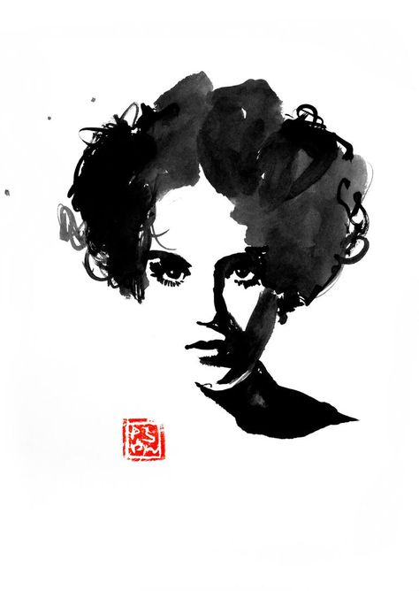 Original fine art drawing by Pechane Sumie (France). This one-of-a-kind ink on paper drawing measures 11.8W x 15.7 H inches. The portrait drawing ships in a tube directly from the artist's studio and is covered by the 14-day satisfaction guarantee from Saatchi Art, so you can buy with confidence. Ink Figure Painting, Ink Brush Pen Art, Micron Pen Art, Shadow Portraits, Brush Pen Art, Isabelle Adjani, Tinta China, Different Art Styles, Ink Sketch