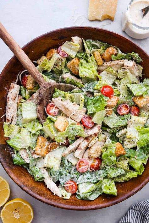 Grilled Chicken Caesar Salad Grilled Chicken And Salad, Creamsicle Salad, California Spaghetti, Grilled Chicken Caesar, Caesar Recipe, Broccoli Pasta Salads, Grilled Chicken Caesar Salad, Crab Salad Recipe, Grilled Chicken Tenders