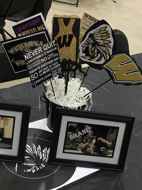 High School Wrestling Banquet Ideas, Wrestling Graduation Party Ideas, Wrestling Centerpiece Ideas, Wrestling Banquet Centerpieces, Wrestling Senior Night Ideas, Wrestling Banquet Ideas, Wrestling Party Ideas, Wrestling Centerpieces, Wrestling Senior Night