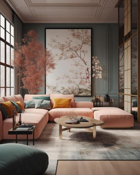 Japandi Living Room Design, Large Living Room Layout, Japanese Living Room, Japandi Living Room, Japandi Interior Design, High Ceiling Living Room, Japandi Interiors, Japandi Home, Japandi Living