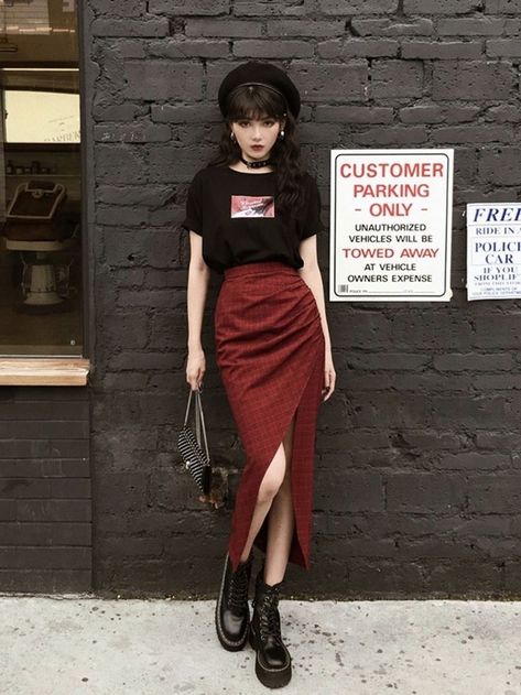 Womens Long Skirt, High Waist Long Skirt, Red Skirt, Beach Skirt, Party Skirt, Goth Outfits, Alternative Outfits, Edgy Outfits, Looks Style