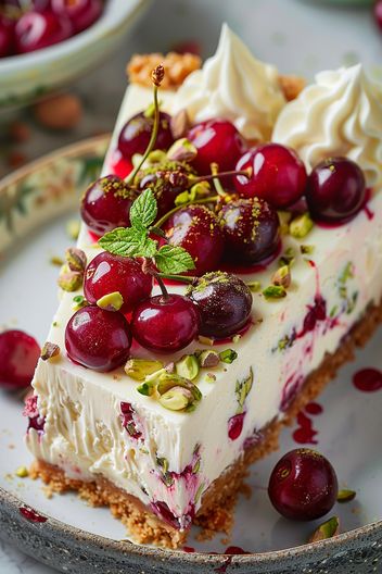 Luscious Lemon-Lime Cherry Pistachio Cheesecake Cherry Key Lime Pie, Luscious Lemon Lime Cherry Pistachio Cheesecake, Best Cherry Recipes, Lemon Lime Cherry Pistachio Cheesecake, Cherry Pistachio Cake, Lemon Lime Cheesecake, Cheesecake Key Lime, Pistachio Cheesecake Recipe, Lime Dessert Recipes