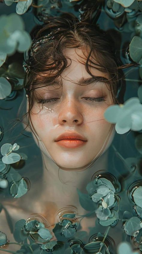 Rainbow Skin Drawing, Woman Lying In Water, Face In Water Reference, Hair Under Water Drawing Reference, Woman In Water Reference, Vintage Reference Photos, Art Inspo Photography, Girl In Water Reference, Woman Art Reference Poses