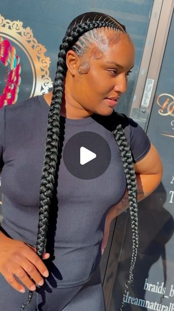 Braids by Antoinette on Instagram: "Who else hates doing two braids?😩   #braider #braidseason #floridastylist  #floridahair #bohobraids #neatbraids #salonlife" French Braid Hair Styles For Black Women, French Braid With Added Hair, 2 Braid Cornrow Hairstyles, Two Stitch Braids With Weave, 2 French Braids Black Women, Easy Two Braids Hairstyles, Underhand Braids, Two French Braids For Black Women, Two Cornrows Braids For Black Women