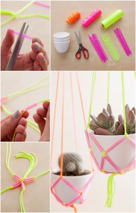 popotes-reciclar Diy Hanging Planters, Straw Craft, Straw Crafts, Diy Hanging Planter, Diy Camera, Summer Craft, Diy Simple, Things To Make, Diy Hanging