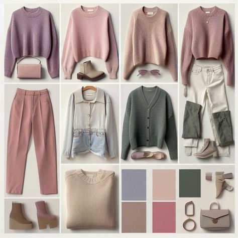 Soft Summer Work Capsule, Muted Cool Color Outfits, Soft Natural Soft Summer Outfits, Classic Summer Color Palette Outfits, Soft Summer Color Clothes, True Summer Examples, Soft Summer Color Palette Outfits Style, Soft Summer Academia, Soft Summer Summer Outfits