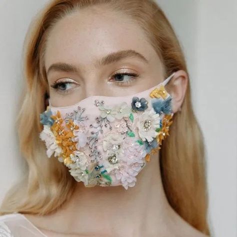 A List Of Fashionable, Pandemic Face Masks For The Soul Wedding Day Accessories, Embroidered Accessories, Vintage Editorials, Fashionable Face Masks, Cute Masks, Luxury Hair Accessories, White Face Mask, Fringe Fashion, Jennifer Behr