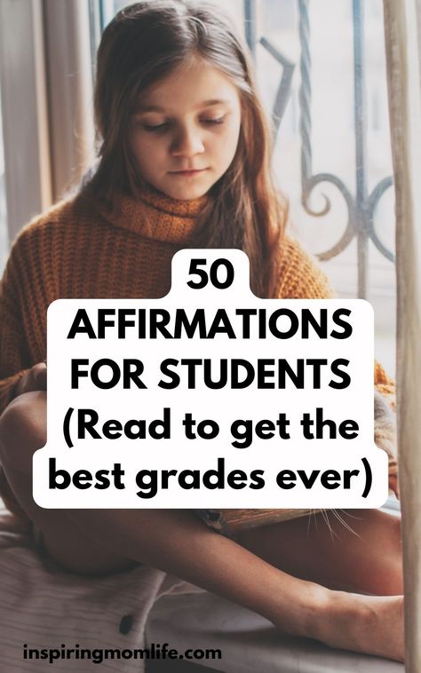 Visit InspiringMomLife.com for more info on: 50 Best Affirmations For Students | Studying Affirmations | Exam Affirmations Affirmations For Kids Exam Affirmations, Affirmations For Students, Get Better Grades, Best Grades, Best Affirmations, Parenting Lessons, Better Grades, Motivational Affirmations, Affirmations For Kids