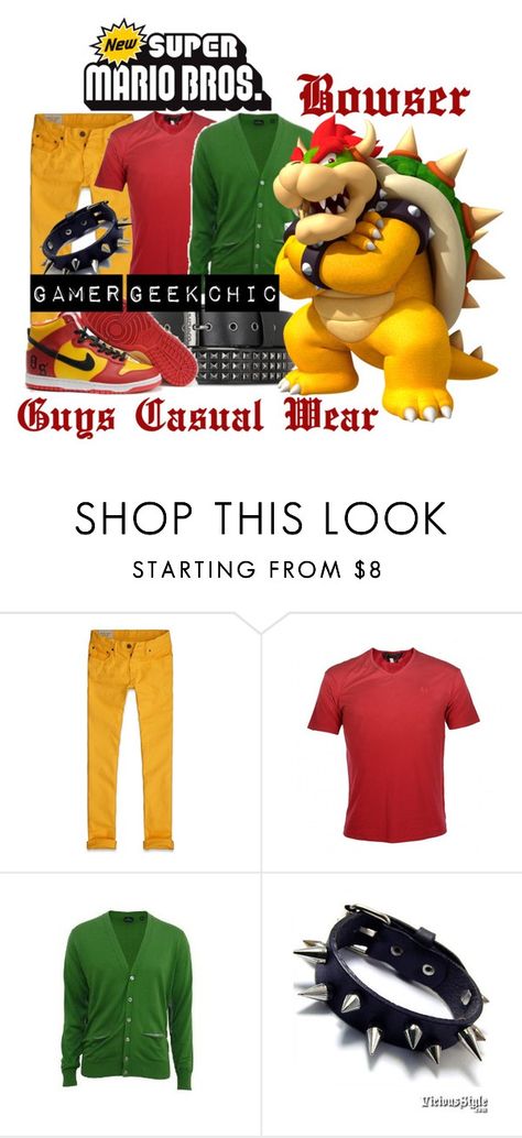 "Super Mario Bros. - Bowser" by gamer-geek-chic ❤ liked on Polyvore featuring Abercrombie & Fitch, Armani Jeans and NIKE Mens Bowser Costume, Bowser Inspired Outfit, Bowser Outfit Ideas, Mario Bounding, Bowser Cosplay Male, Bowser Outfit, Bowser Cosplay, Bowser X Peach, Bowser Costume