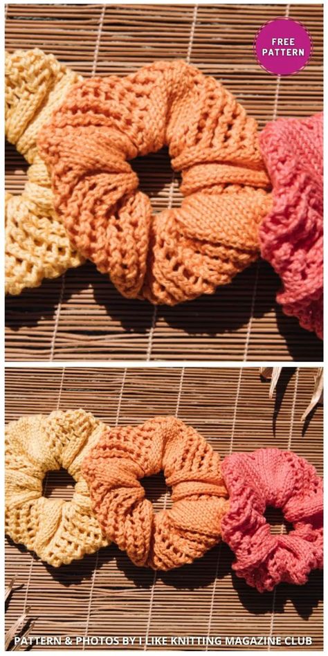 12 Free Knitted Scrunchie Patterns. Free Easiest Gorgeous Knitted Scrunchie Patterns curated by The Knit Crew. Scrunchie Knitting Pattern, Knitted Scrunchies Free Pattern, Knit Scrunchie Pattern, Knitted Scrunchies, Knit Scrunchie, Knit Ideas, Knitted Headband, Knitting Magazine, Cascade Yarn