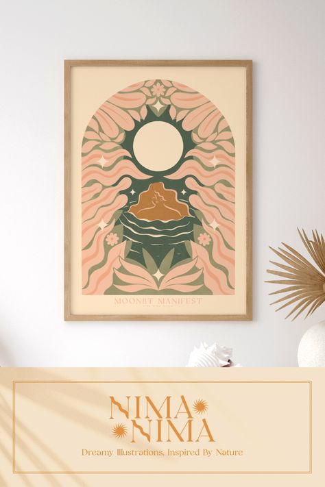 Dreamy Illustration, Bohemian Artwork, Botanical Home Decor, Boho Celestial, Botanical Home, Vision Art, Decor Gallery Wall, Celestial Sun, Art Female