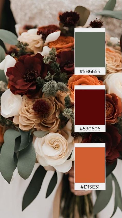 Fall Wedding Colors Dark Green, Maroon Color Scheme Wedding, Cinnamon Color Wedding Theme, Fall Outdoor Wedding Colors, Fall Forest Wedding Colors, Fall Wedding Theme Ideas Colour Palettes, Fall Wedding 2024 Trends, Rustic Fall Wedding Ideas October Color Schemes, Earthy Color Palette Wedding