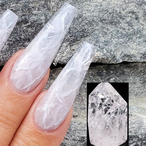 Clear Quartz Nails, Crystal Marble Nails, Quartz Nail Designs, Smoky Quartz Nails, White Smokey Nails, Stone Inspired Nails, Crystal Nails Designs, Glacier Nails, White Quartz Nails