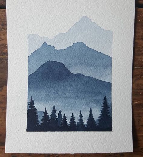 Mountains Watercolor Simple, Watercolor Pencil Art Mountains, Painting With One Color Only, Cute Things To Paint Watercolor, Things To Do With Watercolor Paint, Mountain Drawing Watercolor, First Watercolor Painting, Watercolor Painting Mountains, Watercolour Painting Mountains