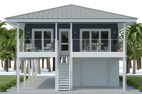 Coastal house plan Stilt House Plans Modern, Elevated Beach House Plans, Beach House Plans On Stilts, Small Beach House Plans, House Plans On Stilts, Homes On Stilts, Stilt House Plans, Beach Homes Plans, Elevated House Plans