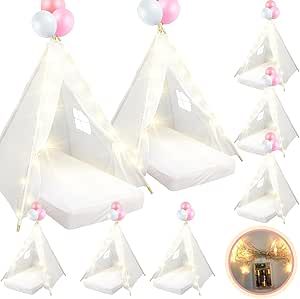 8 Pack Kids Teepee Tent Bulk with Light Air Mattress and Fitted Sheet, Natural Cotton Toddler Teepee Play Indoor Tent Washable Tent for Girls Boys Slumber Sleepover Birthday Party(White) Birthday Tents Sleepover, Birthday Party Tents, Tents For Sleepovers, Tent Sleepover Party, Tipi Party, Toddler Play Tent, Indoor Tent For Kids, Toddler Teepee, Indoor Tent