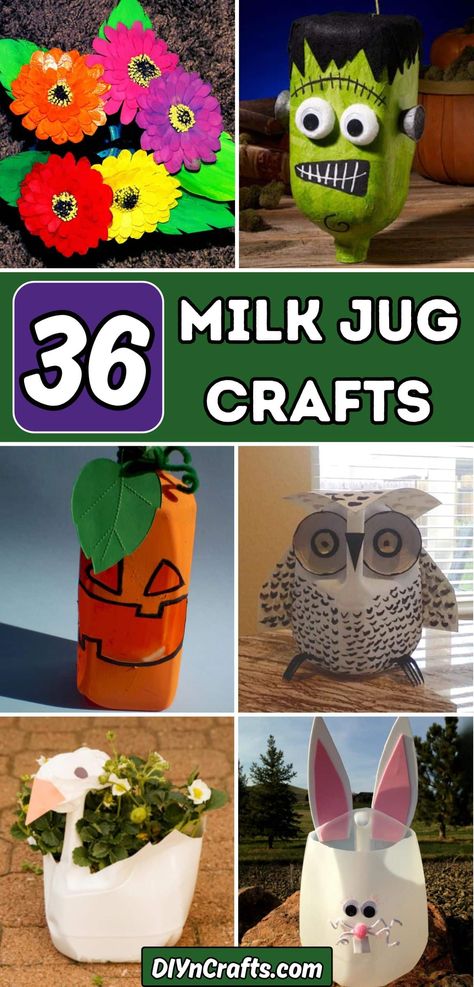 How To Decorate A 5 Gallon Water Jug, Crafts With Milk Jugs, Gallon Milk Jug Crafts, Gallon Water Jug Crafts, Glass Milk Bottle Crafts, Milk Jug Planters, Gallon Jugs Crafts, Recycled Milk Jug Crafts, Milk Jug Projects