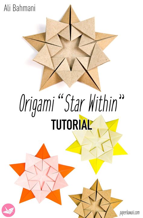 origami star within paper kawaii PIN How To Fold Stars Origami Paper, Paper Folded Stars, Simple Christmas Origami, Origami Star Garland, Folded Paper Stars Tutorial, Diy Stars Paper, Star Origami Easy, Origami Stars Step By Step, Origami Ornaments Christmas