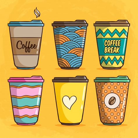 Set of colorful coffee paper cup illustr... | Premium Vector #Freepik #vector #background #coffee #paper #cute Coffee Cartoon Cute, Quinn Xcii, Coffee Cup Illustration, Coffee Paper Cup, Coffee Cup Drawing, Bubble Tea Flavors, Cup Illustration, Coffee Paper, Coffee Cartoon