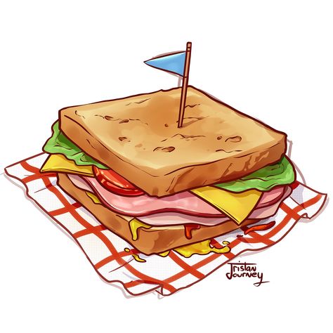 Food Drawing Sandwich, Club Sandwich Drawing, Drawing Of Sandwich, Sandwich Art Drawing, Sandwich Illustration Drawing, Sandwich Drawing Easy, Sandwich Drawing Simple, Drawing Sandwich, Sandwich Doodle