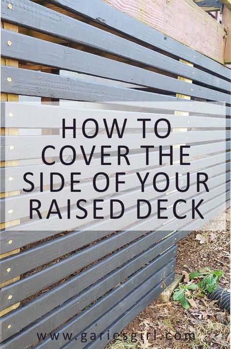 Garden Bed Around Deck, Horizontal Boards Under Deck, Finish Under Deck, Bottom Of Porch Ideas, Under Deck Lattice Alternative, Lattice For Deck Skirting, Under House Skirting, Closing In A Deck, How To Hide Under Deck Area