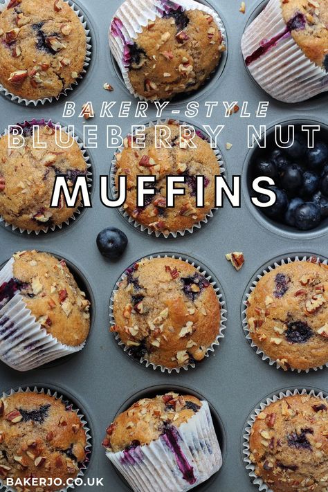 With juicy blueberries and crunchy pecans, these blueberry nut muffins are quick and easy to make, and so moist and delicious! Scottish Recipes, Pecan Muffins Recipe, Quick Muffins, Pecan Crunch, Pecan Muffins, Nut Muffins, Coconut Muffins, Simple Muffin Recipe, Homemade Muffins