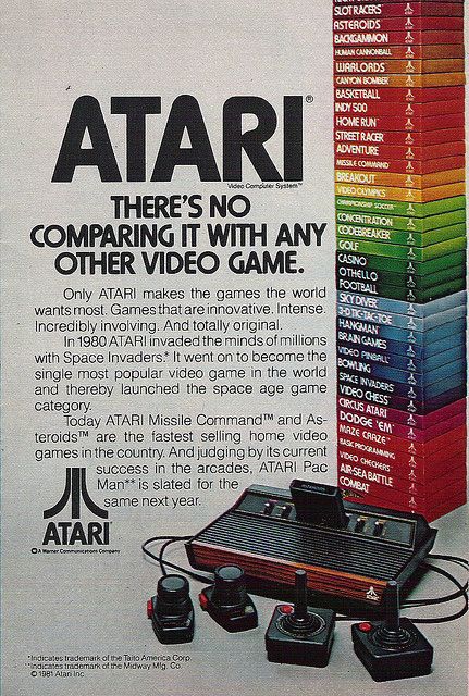 Atari 2600 ad, 1981 (wish there could still be good old fashioned video games like these) Old Posters, Atari Games, New Retro Wave, Vintage Video Games, Atari 2600, Old Computers, Retro Videos, Retro Ads, Retro Video Games