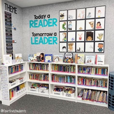 Classroom Library Bookshelves, Classroom Bookcase Ideas, 3rd Grade Classroom Library Organization, Simple Classroom Library, Library Room Ideas For School, Classroom Library Organization 3rd, Classroom Library Decor Ideas, Classroom Library Elementary, 2nd Grade Library Set Up