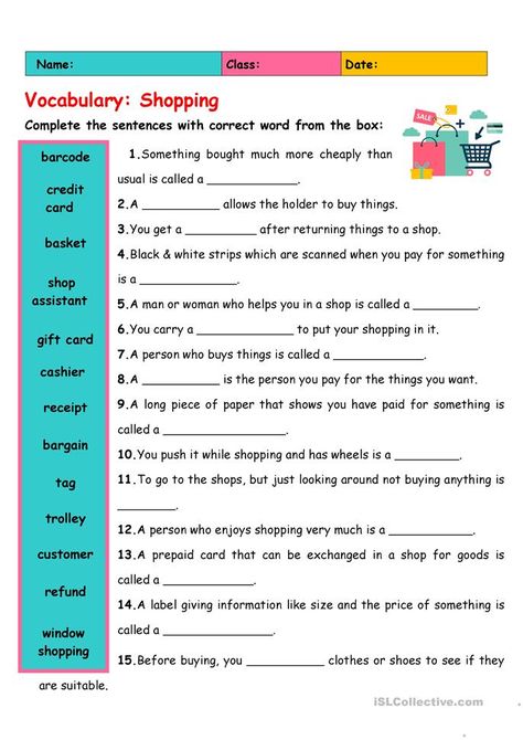 Vocabulary: Shopping - English ESL Worksheets for distance learning and physical classrooms Pre Algebra Worksheets, Kids Handwriting Practice, Vocabulary Exercises, Esl Teaching Resources, Ppt Slides, Esl Vocabulary, English Grammar Worksheets, Grammar Practice, Vocabulary Practice