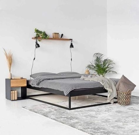 Bed Industrial, Bed Without Headboard, Steel Bed Design, Steel Bed Frame, Bed Frame Design, Steel Bed, Beds And Headboards, Metal Beds, Bedroom Furniture Beds