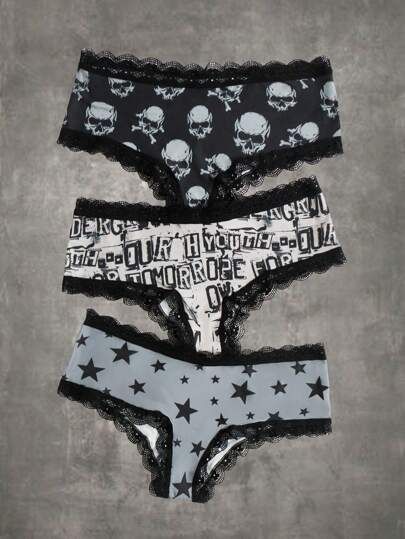 Search Grunge | SHEIN USA Skull Graphic, Grunge Punk, Skull Print, Juicing Recipes, Dream Clothes, Star Print, Women Lingerie, Briefs, Hogwarts