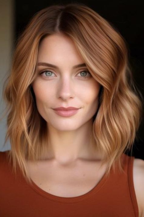 Rich dark blonde with copper undertones is a wonderful, warm color for blondes looking to brighten up their natural hair. These copper undertones give a shimmering effect, especially under the glare of the sun. Click here to check out more best dark blonde hair color ideas to try this year. Copper Hair Caramel Highlights, Copper Blonde Bob Hair, Natural Rose Gold Hair, From Copper To Blonde Hair, Fall Strawberry Blonde Hair Color Short Hair, Copper Dark Blonde Hair, Hair Colour Copper, Copper Blonde Short Hair, Dark Blonde Copper Hair