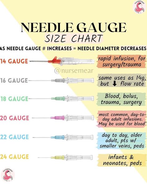 Danraj Francis BSN RN on Instagram: “Needle Gauge size chart by @nursemear As the needle gauge number INCREASES: the diameter decreases, so what does that mean? That means…” Needle Gauge Size Chart, Needle Gauge Size Chart Nursing, Gauge Size Chart, Gauges Size Chart, Couple Posts, Gauge Sizes, Medical Memes, Student Tips, Thread Lift