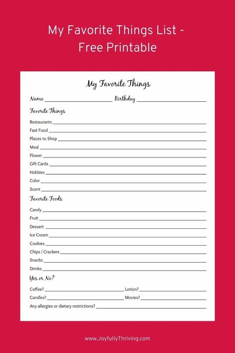 This favorite things free printable is perfect for teachers - or anyone you want to surprise with a special gift! Love that it is free and easy to use. #printable #myfavoritethings #diygift Teachers Favorite Things Printable Free, My Favorite Things List, School Encouragement, Student Birthday Gifts, Gift Ideas For Teachers, Secret Sister, Ideas For Teachers, Student Birthdays, Teacher Birthday Gifts