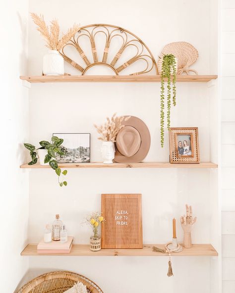 #bohostyle #bohohomedecor #shelf #shelves #shelfstyling #shelfdecor #neutralhomedecor #neutraldecor #bohemiandecor Minimalist Shelves Decor, Boho Shelf Decor, Shelf Decor Bedroom, Wall Shelves Bedroom, Minimalist Shelves, Floating Shelf Decor, Shelf Decor Living Room, Fall Bedroom, Boho Room Decor