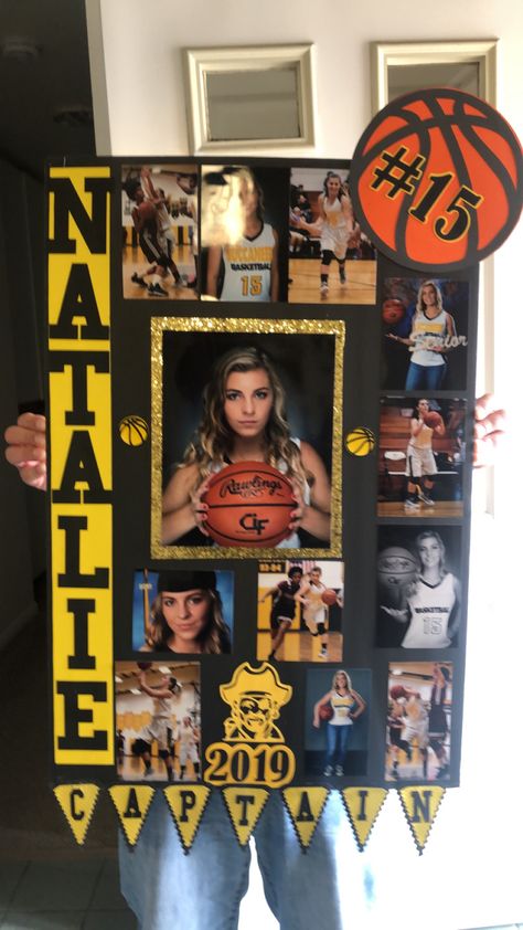 Basketball senior night poster Manager Senior Night Posters, Athlete Poster Ideas, High School Senior Night Posters, Basketball Poster Senior Night, Senior Basketball Locker Decorating Ideas, Girl Basketball Senior Night Poster, Basketball Posters Senior Night, Senior Night Posters Basketball Diy, Senior Night Sports Posters